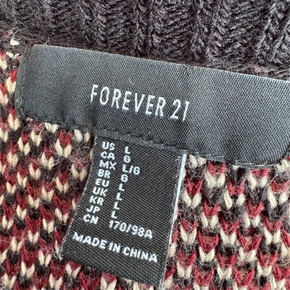 Forever 21 L Plaid Cardigan Open Front Long Sweater Red Black Cream Grunge - Picture 5 of 5